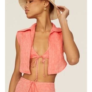 Matthew Bruch Linen Bikini Vest Top in Pink     Size: 2